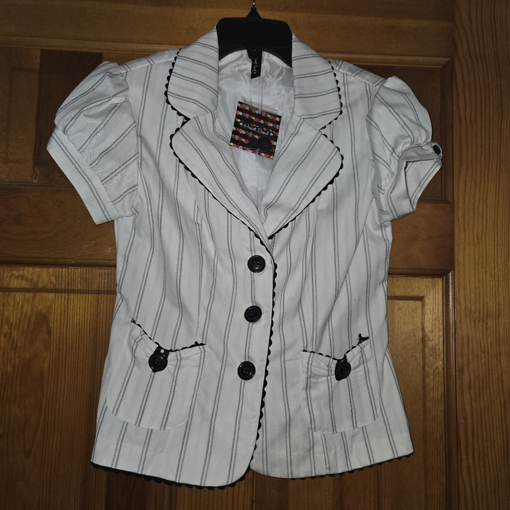 Vintage Y2K Heart Soul White Short Sleeves Pinstripe Blazer Small Junior's NWT
